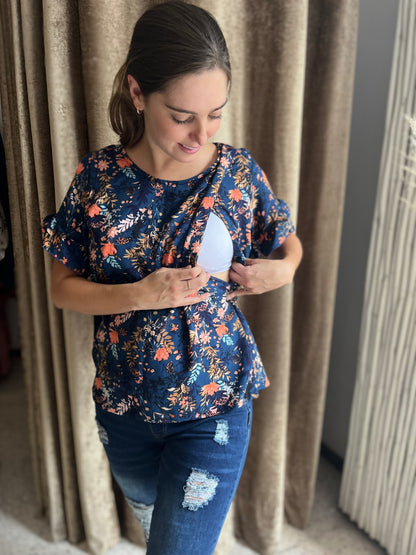 Blusa de lactancia, Georgina flores azul flores helechitos