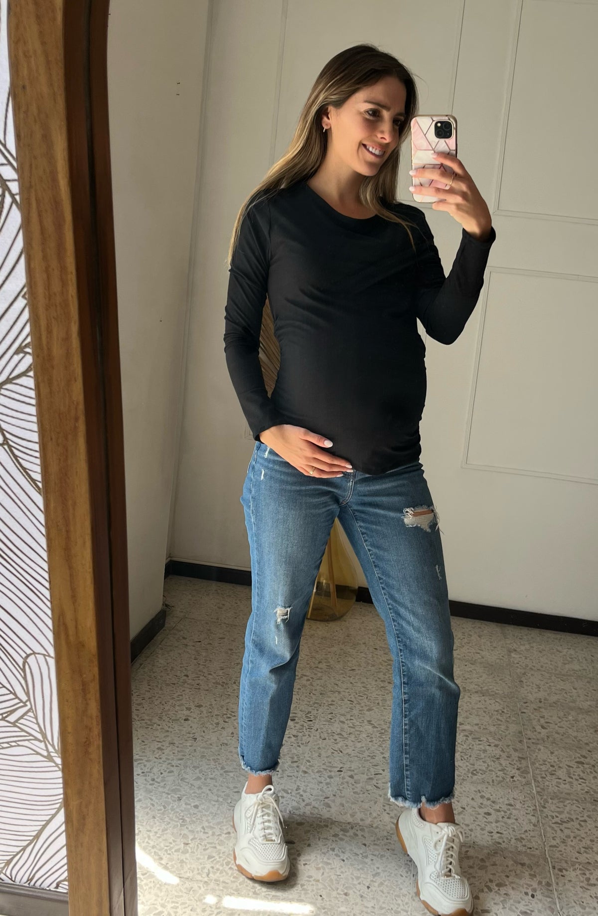 Basic black cotton maternity blouse