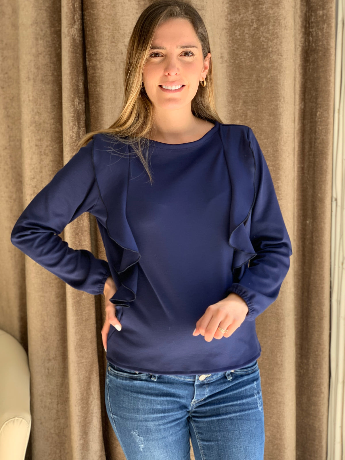Suéter/blusa de maternidad y lactancia, azul olanes