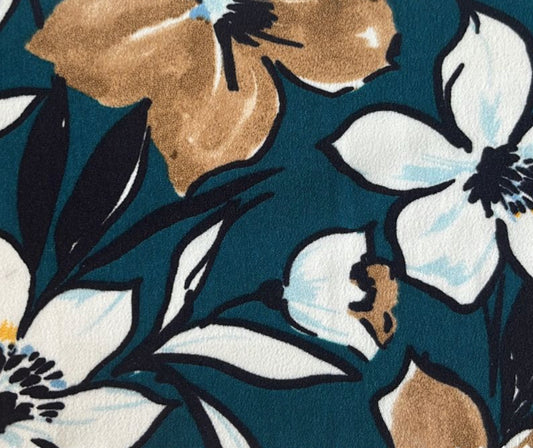 Green Polyester fabric with mustard flowers