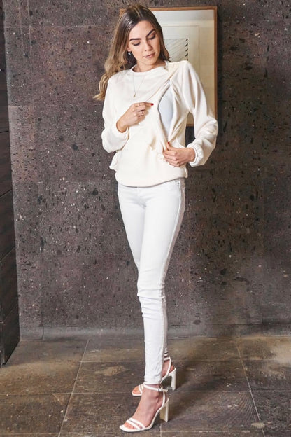 White ruffle nursing sweater
