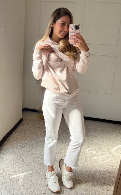 Nursing sweatshirt, Gloria beige rhombuses with hood