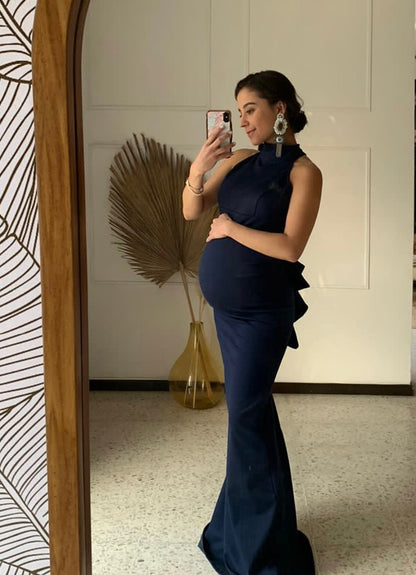Eugenia long navy blue maternity dress