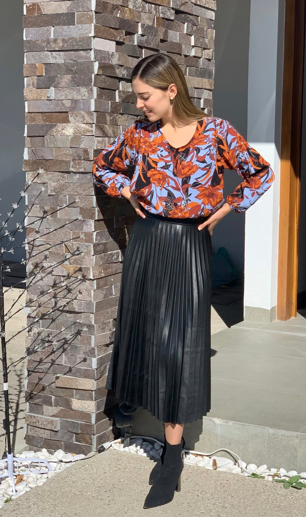 Blusa de Lactancia, Daniela Azul Flores naranjas M