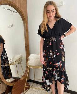 Maternity dress, Love/Carlota black with little birds