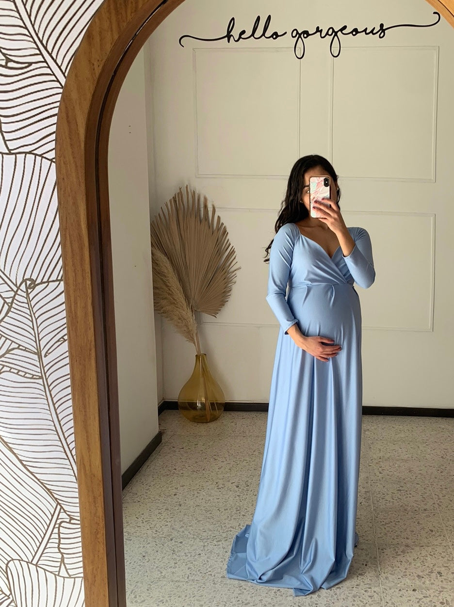 Vestido de maternidad Alberta. sesión azul brilloso, (M)(G)