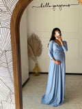 Bright blue maternity session dress, Alberta