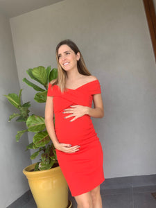 Maternity dress, viridian red