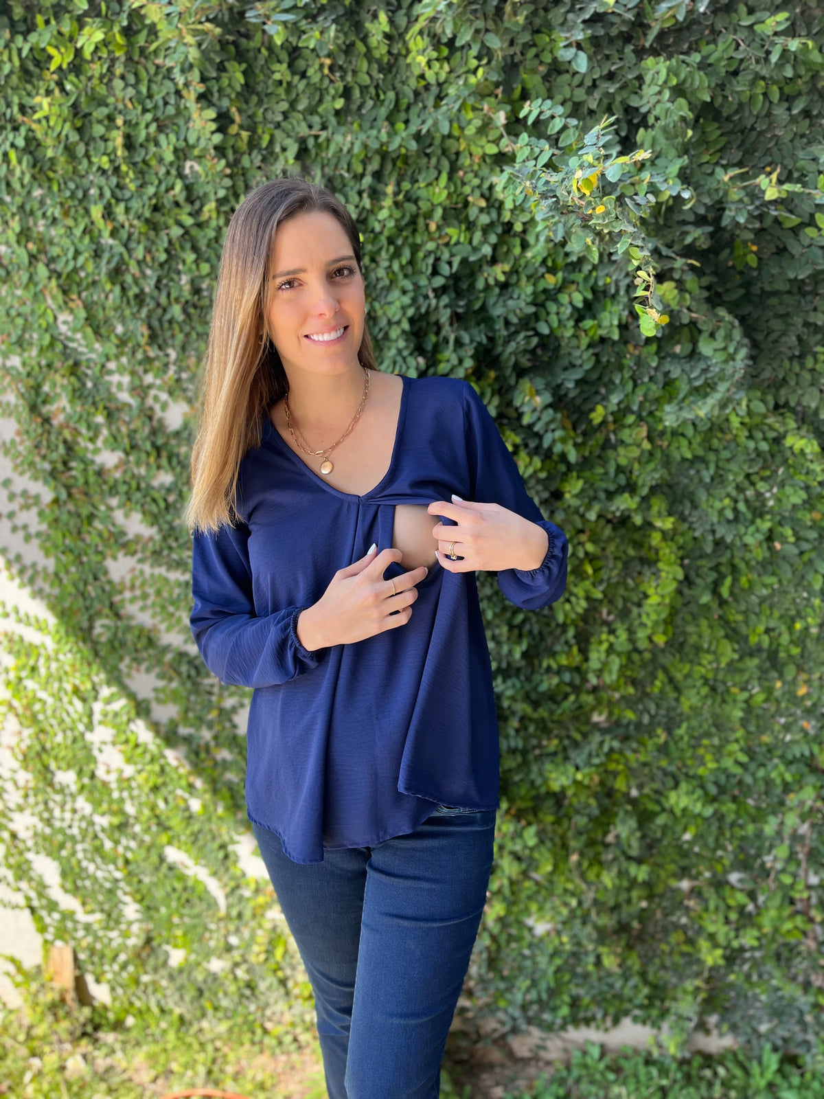 Nursing/maternity blouse, Bertha blue