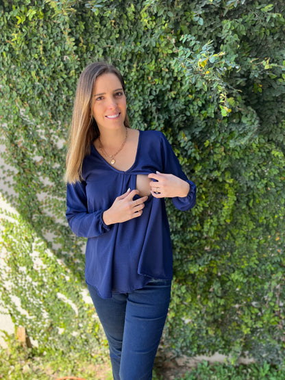 Nursing/maternity blouse, Bertha blue